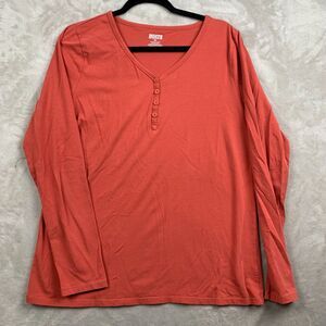 DULUTH V NECK BUTTON DOWN LONG SLEEVE SHIRT WOMENS XL BURNT RED RUST 106803